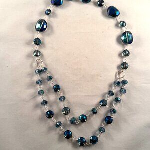 Blue crystal bead necklace, rich blue colors